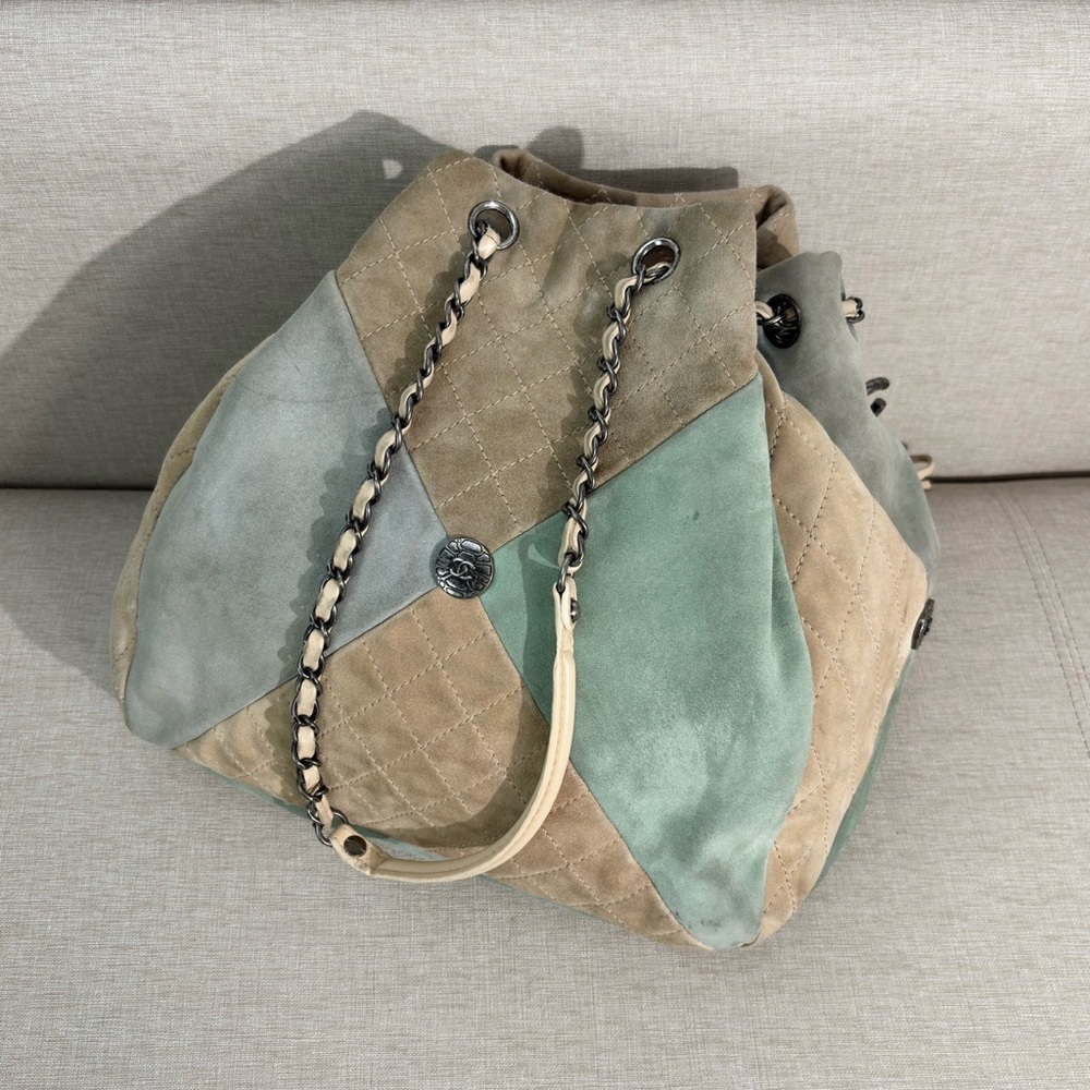 Chanel Multicolor Suede Patchwork Drawstring Hobo… - image 2